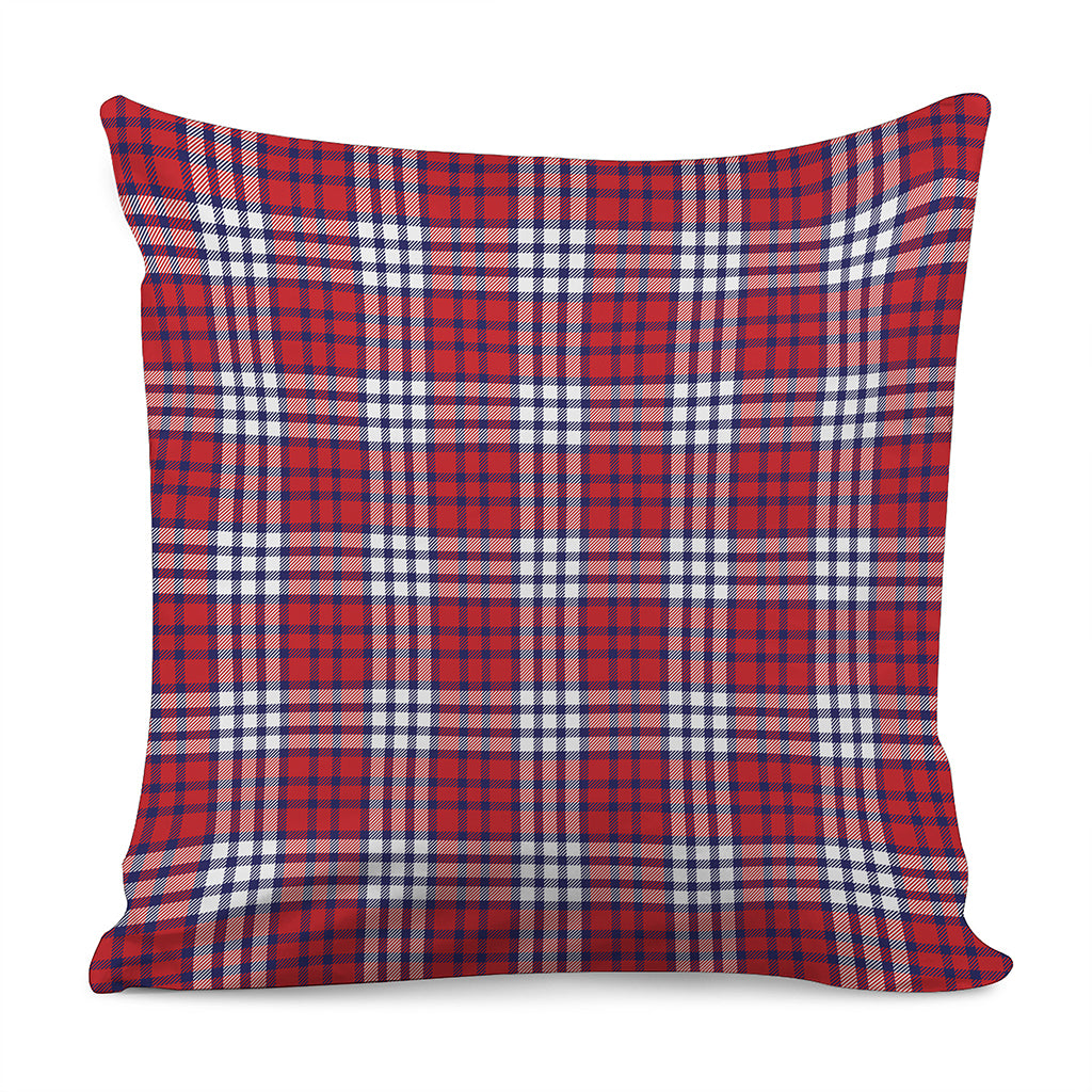 Blue Red And White USA Plaid Print Pillow Cover