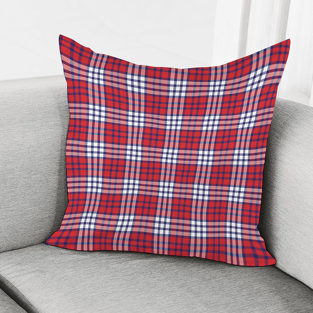 Blue Red And White USA Plaid Print Pillow Cover