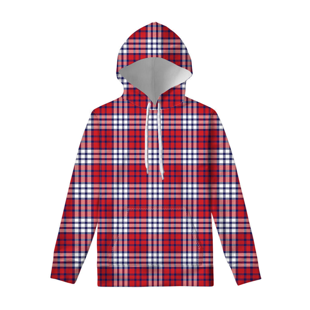 Blue Red And White USA Plaid Print Pullover Hoodie