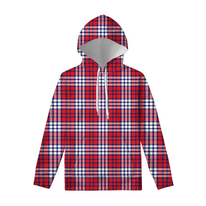 Blue Red And White USA Plaid Print Pullover Hoodie