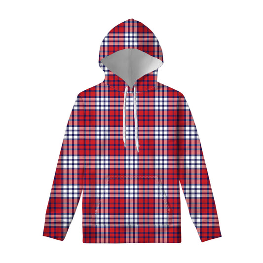 Blue Red And White USA Plaid Print Pullover Hoodie