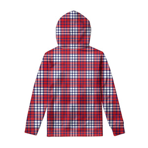 Blue Red And White USA Plaid Print Pullover Hoodie