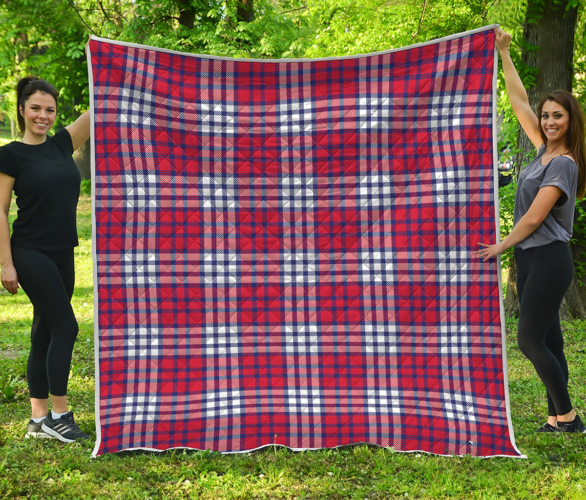 Blue Red And White USA Plaid Print Quilt