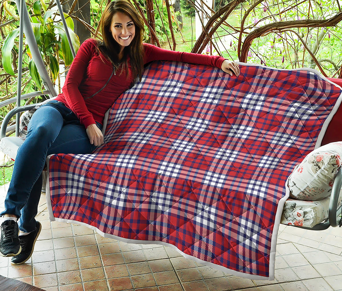 Blue Red And White USA Plaid Print Quilt