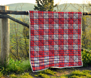 Blue Red And White USA Plaid Print Quilt