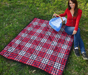 Blue Red And White USA Plaid Print Quilt