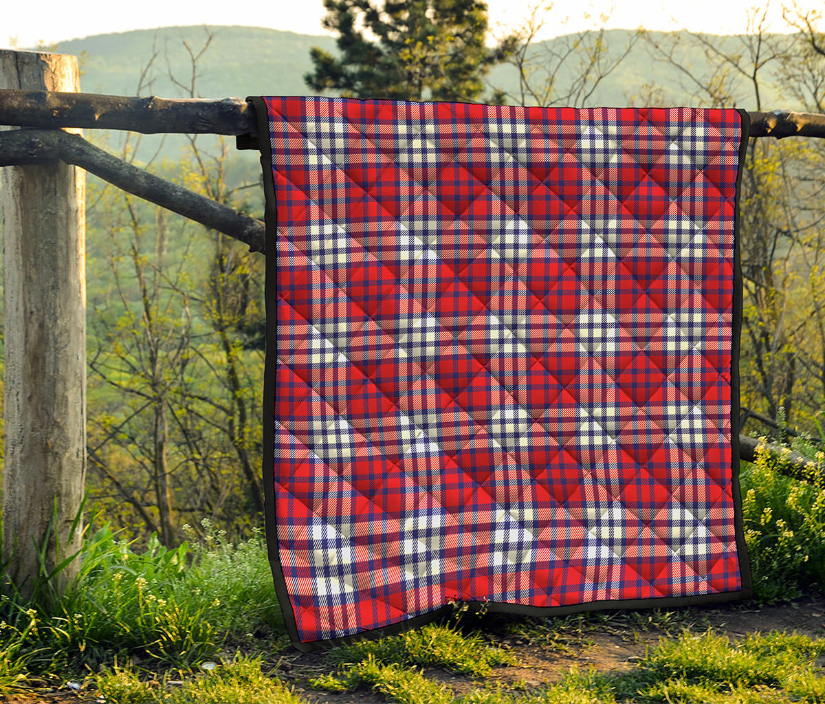 Blue Red And White USA Plaid Print Quilt