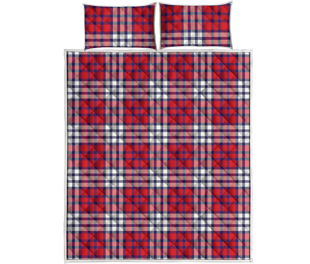 Blue Red And White USA Plaid Print Quilt Bed Set