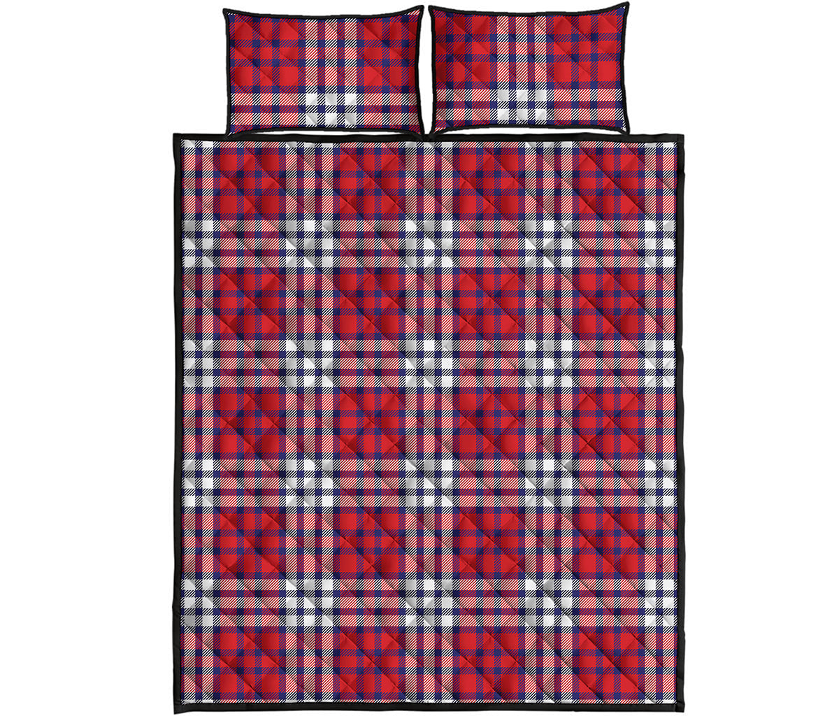 Blue Red And White USA Plaid Print Quilt Bed Set