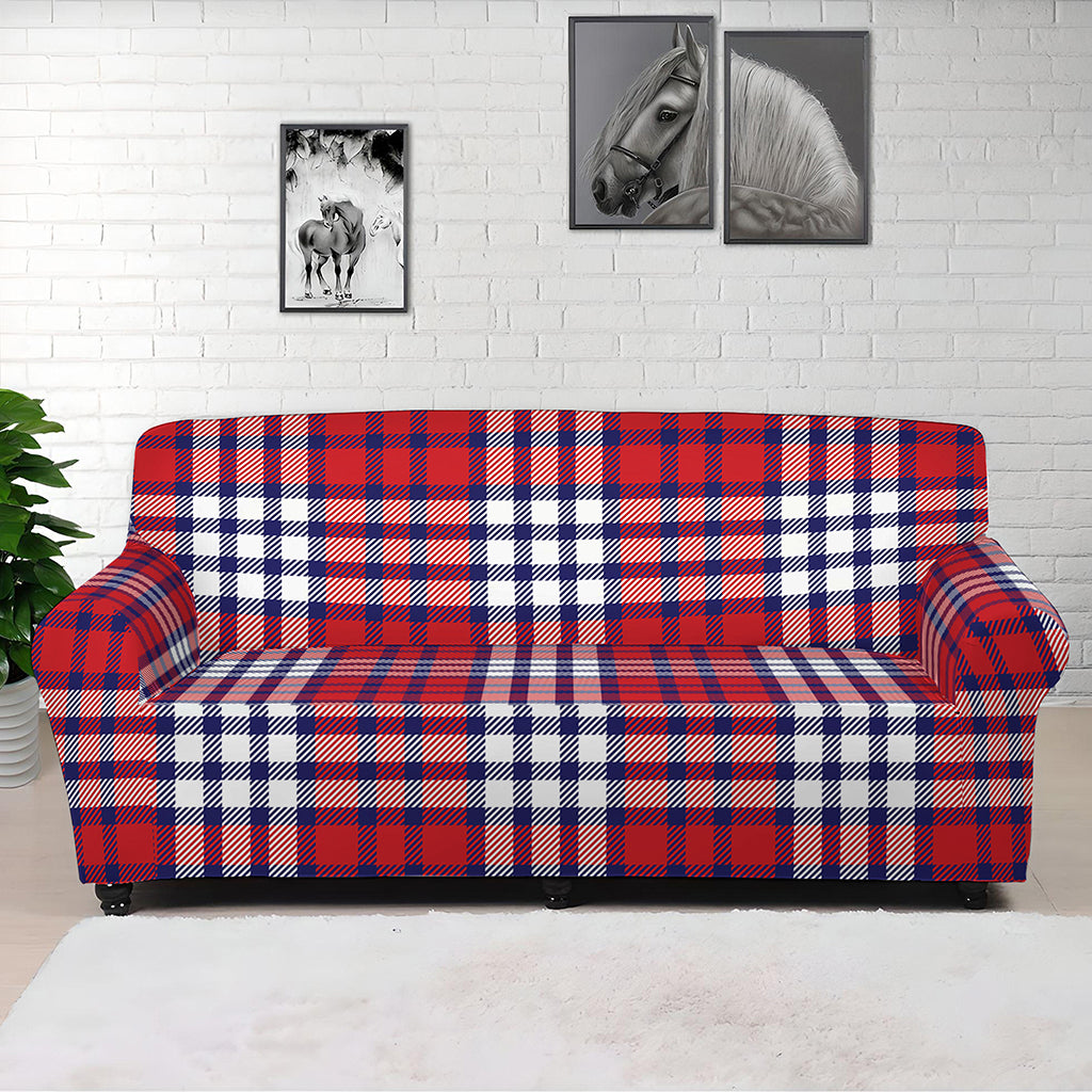 Blue Red And White USA Plaid Print Sofa Cover