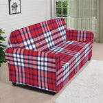 Blue Red And White USA Plaid Print Sofa Cover