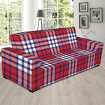 Blue Red And White USA Plaid Print Sofa Slipcover