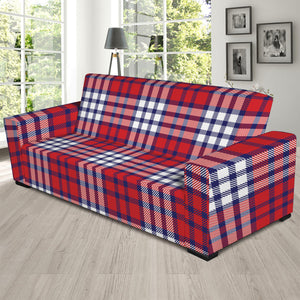 Blue Red And White USA Plaid Print Sofa Slipcover