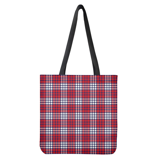 Blue Red And White USA Plaid Print Tote Bag