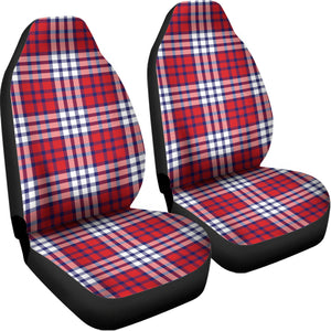 Blue Red And White USA Plaid Print Universal Fit Car Seat Covers