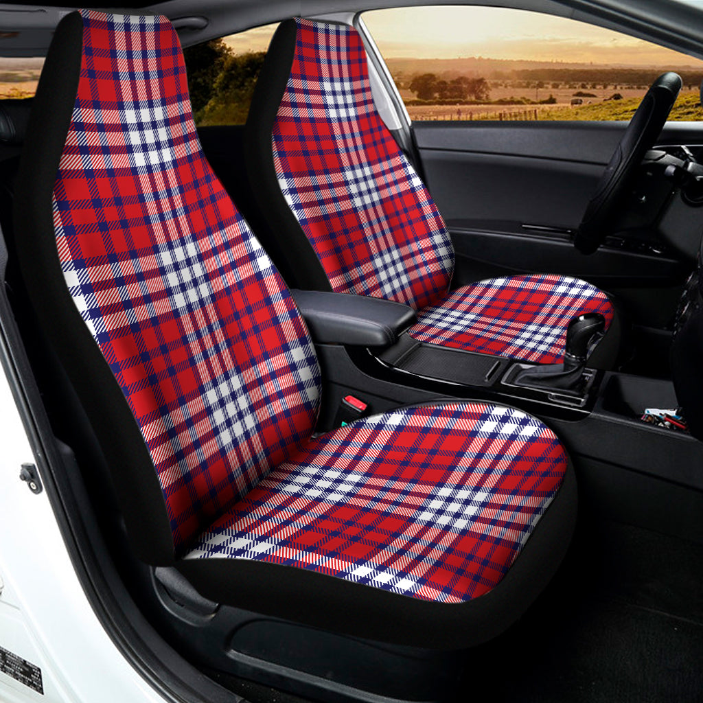 Blue Red And White USA Plaid Print Universal Fit Car Seat Covers