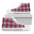 Blue Red And White USA Plaid Print White High Top Sneakers