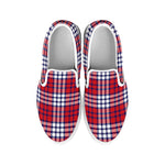Blue Red And White USA Plaid Print White Slip On Shoes