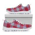 Blue Red And White USA Plaid Print White Running Shoes