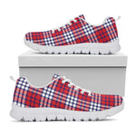Blue Red And White USA Plaid Print White Sneakers