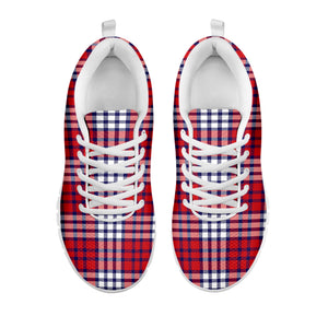 Blue Red And White USA Plaid Print White Sneakers