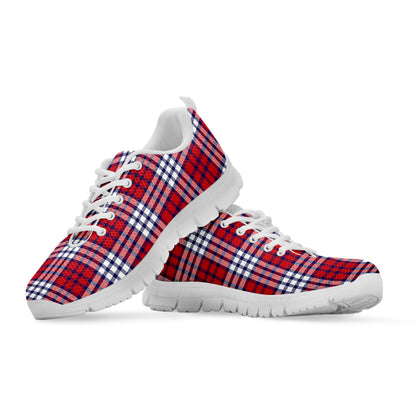 Blue Red And White USA Plaid Print White Sneakers
