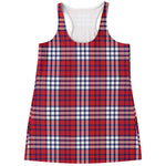 Blue Red And White USA Plaid Print Women's Racerback Tank Top