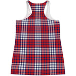 Blue Red And White USA Plaid Print Women's Racerback Tank Top
