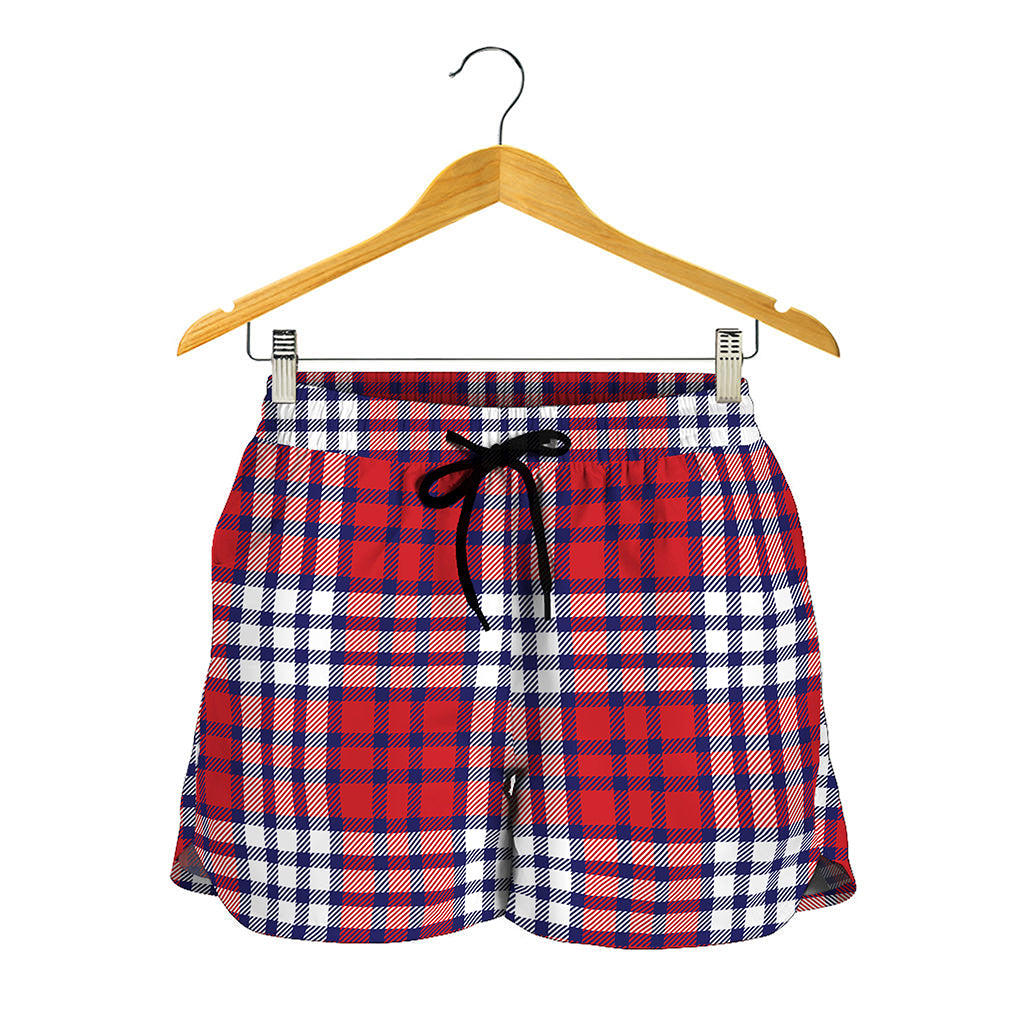 Blue Red And White USA Plaid Print Women's Shorts