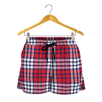 Blue Red And White USA Plaid Print Women's Shorts
