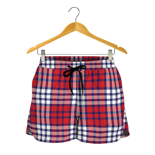 Blue Red And White USA Plaid Print Women's Shorts