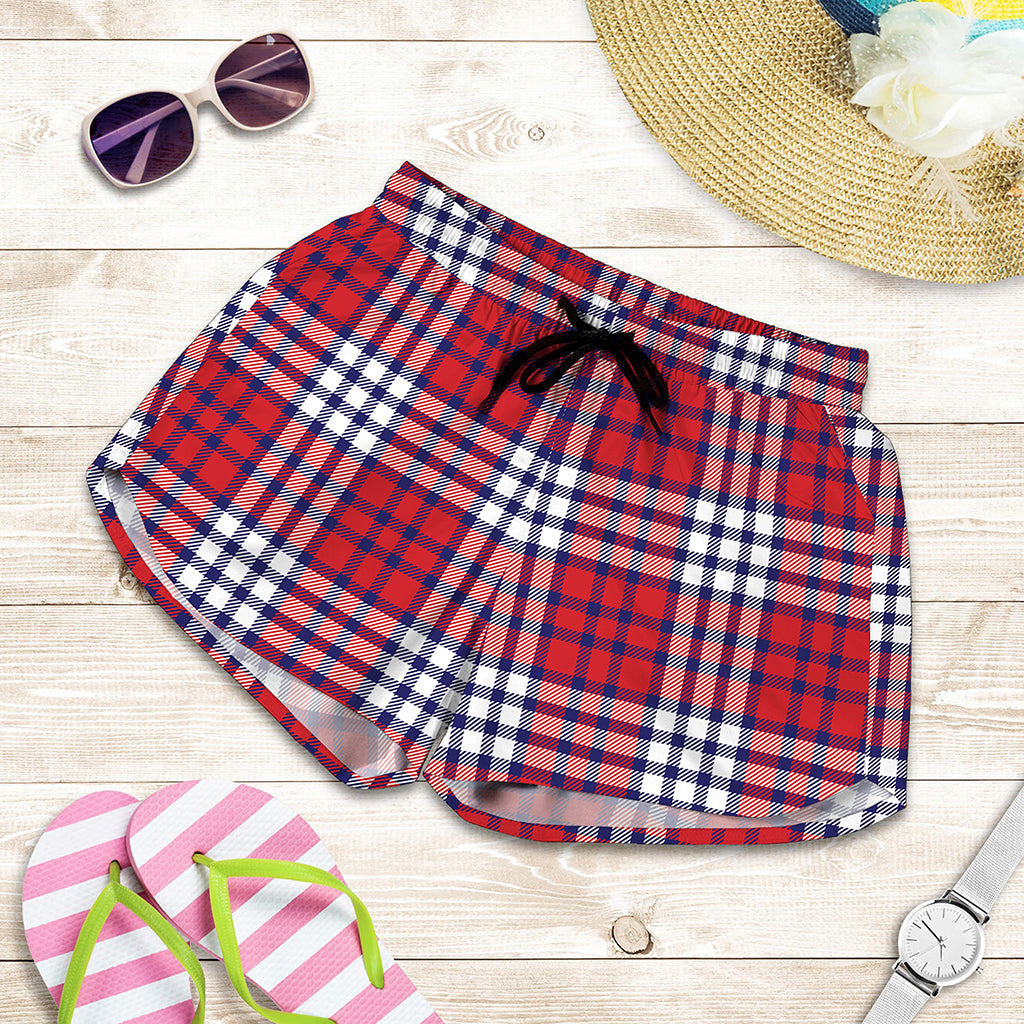 Blue Red And White USA Plaid Print Women's Shorts