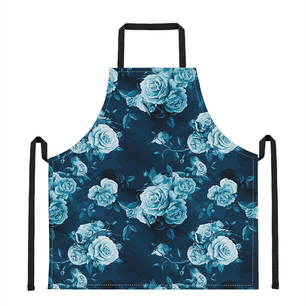 Blue Rose Floral Flower Pattern Print Apron