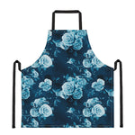 Blue Rose Floral Flower Pattern Print Apron