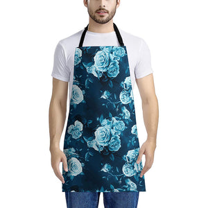 Blue Rose Floral Flower Pattern Print Apron