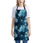 Blue Rose Floral Flower Pattern Print Apron