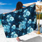Blue Rose Floral Flower Pattern Print Beach Sarong Wrap