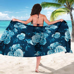 Blue Rose Floral Flower Pattern Print Beach Sarong Wrap
