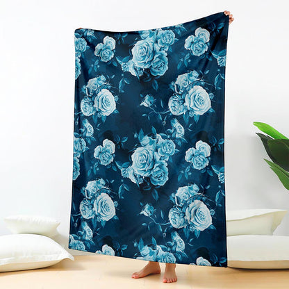 Blue Rose Floral Flower Pattern Print Blanket