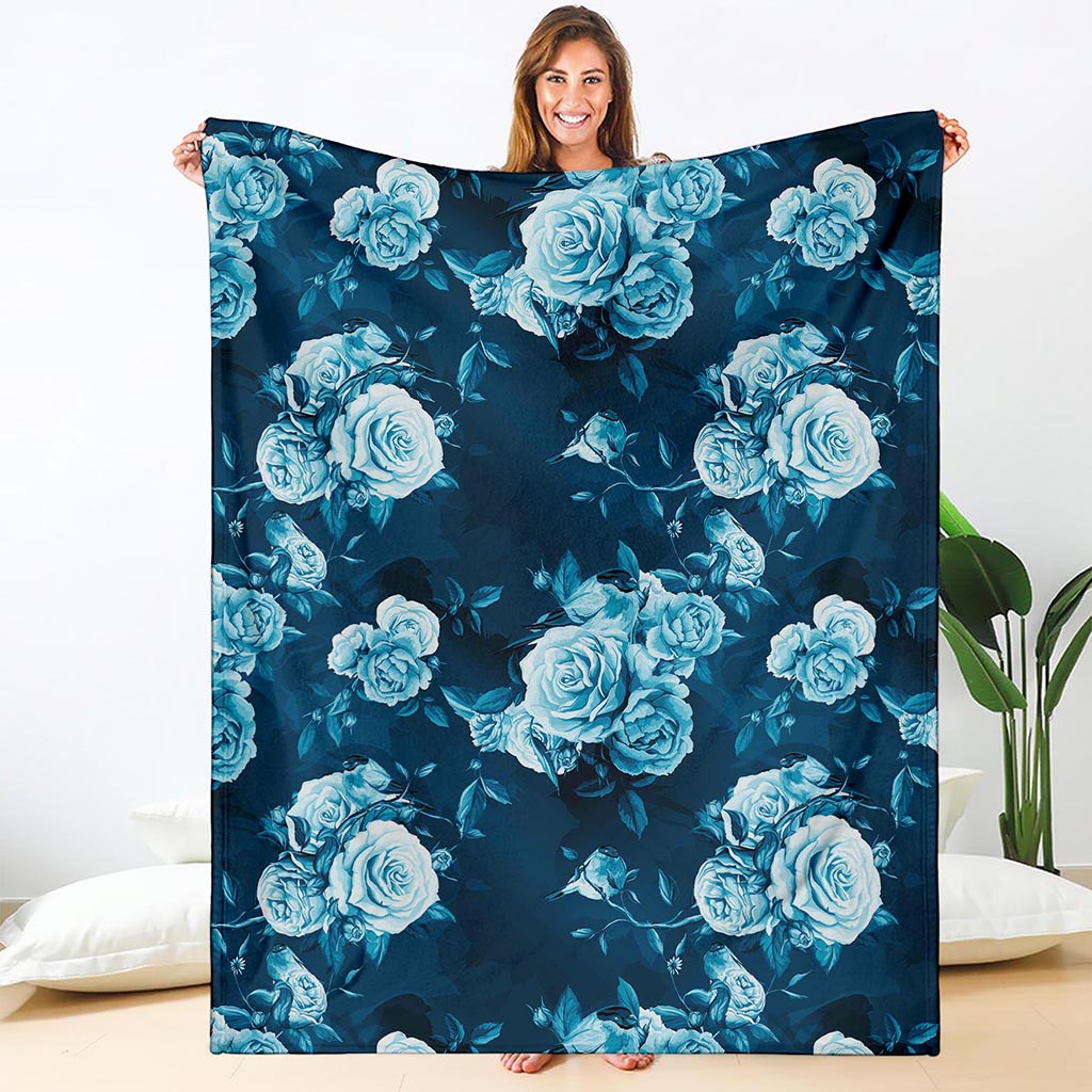 Blue Rose Floral Flower Pattern Print Blanket