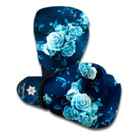 Blue Rose Floral Flower Pattern Print Boxing Gloves