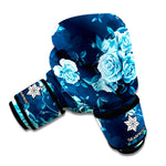 Blue Rose Floral Flower Pattern Print Boxing Gloves