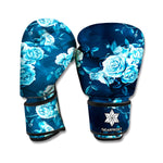 Blue Rose Floral Flower Pattern Print Boxing Gloves