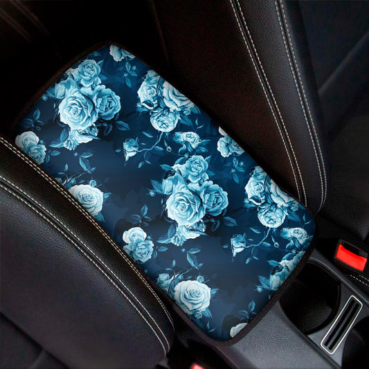 Blue Rose Floral Flower Pattern Print Car Center Console Cover