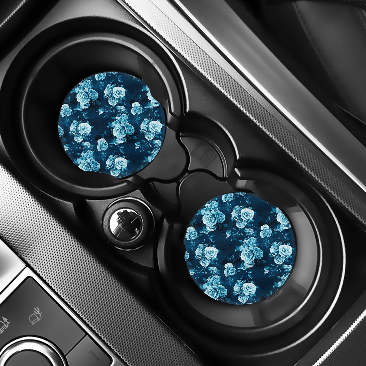 Blue Rose Floral Flower Pattern Print Car Coasters