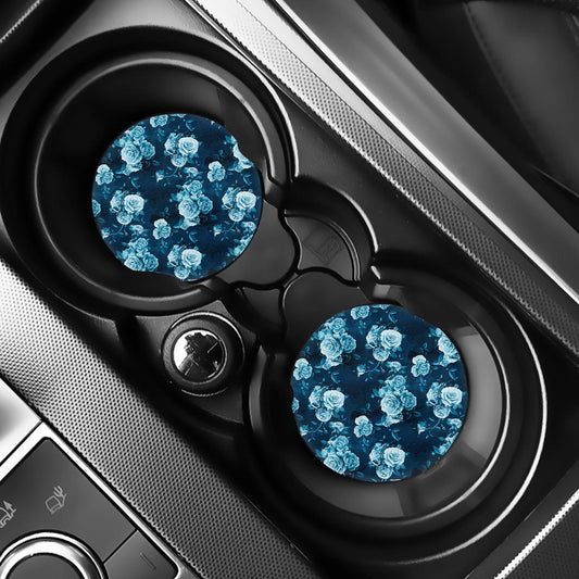 Blue Rose Floral Flower Pattern Print Car Coasters