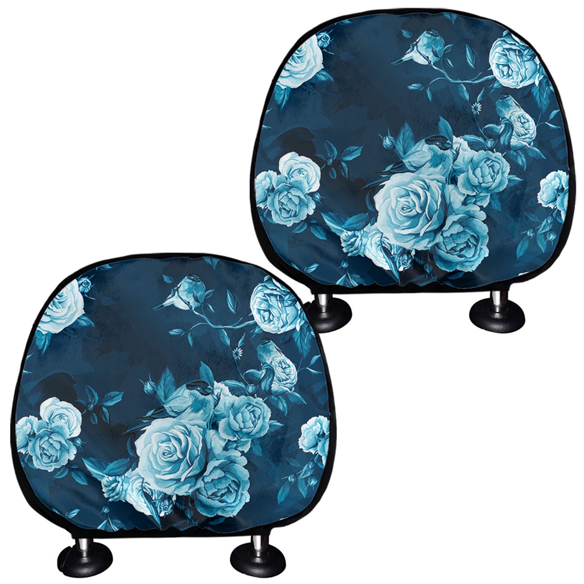 Blue Rose Floral Flower Pattern Print Car Headrest Covers