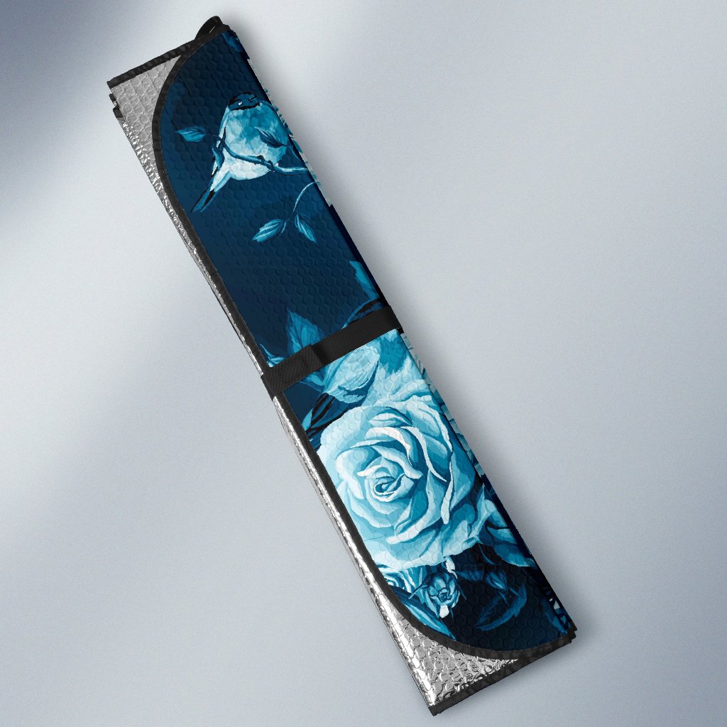 Blue Rose Floral Flower Pattern Print Car Sun Shade GearFrost