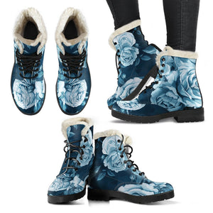 Blue Rose Floral Flower Pattern Print Comfy Boots GearFrost