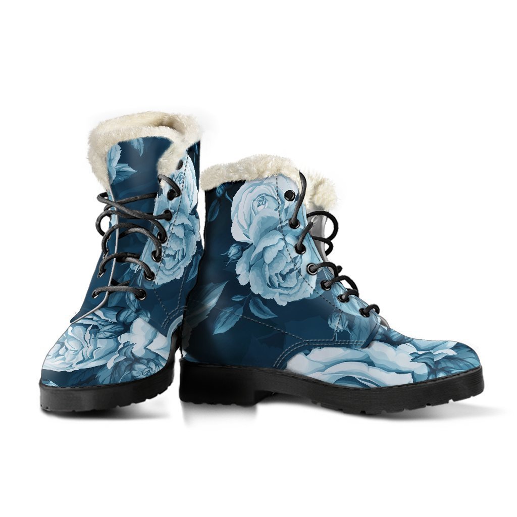 Blue Rose Floral Flower Pattern Print Comfy Boots GearFrost